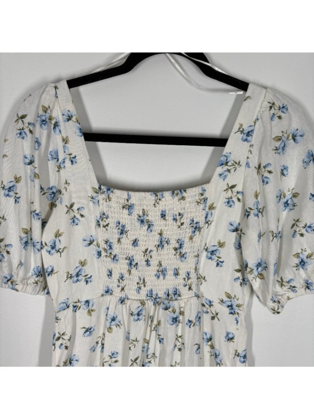Old Navy Women XS Ivory Floral Boho Puff Sleeve Linen Blend Mini Dress NWT - Picture 12 of 12